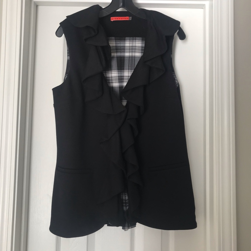 Alice and Olivia Sleeveless Ruffle Cardigan Vest